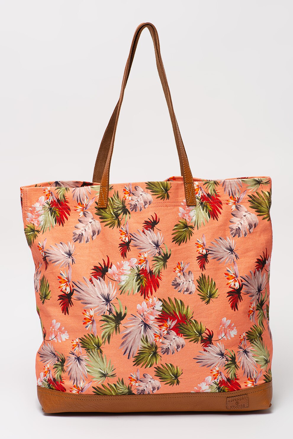 SUPERDRY, Geanta tote cu imprimeu floral, Roz/Verde