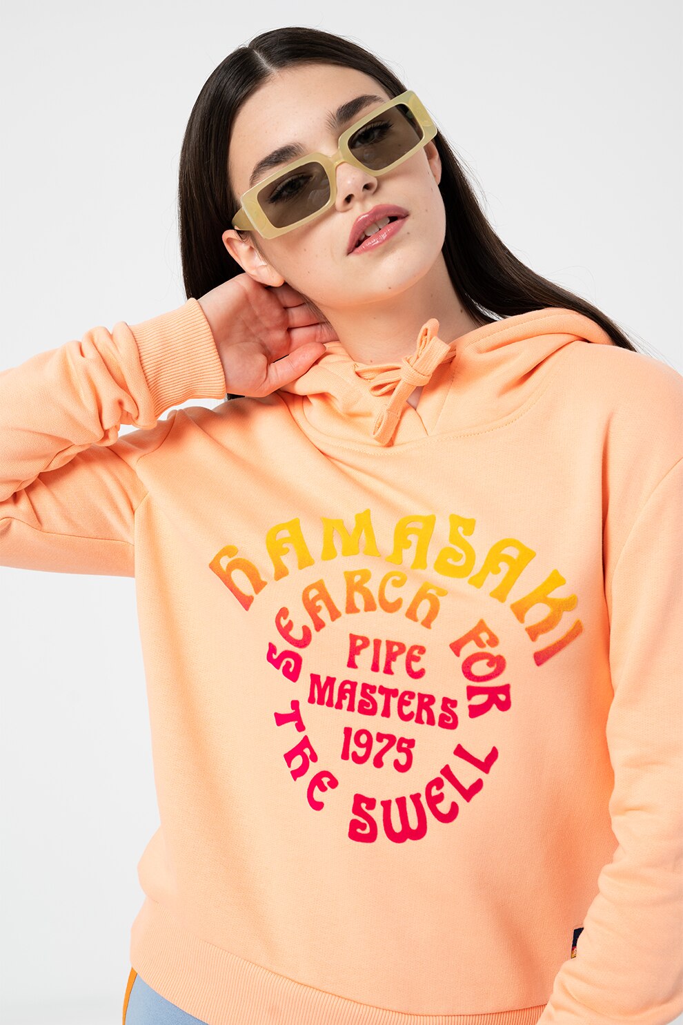 SUPERDRY, Hanorac cu text catifelat, Roz somon