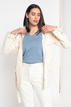 Tom Tailor, Jacheta de denim cu buzunare pe piept, Alb prafuit, S Tom Tailor, Jacheta de denim cu buzunare pe piept, Alb prafuit, S