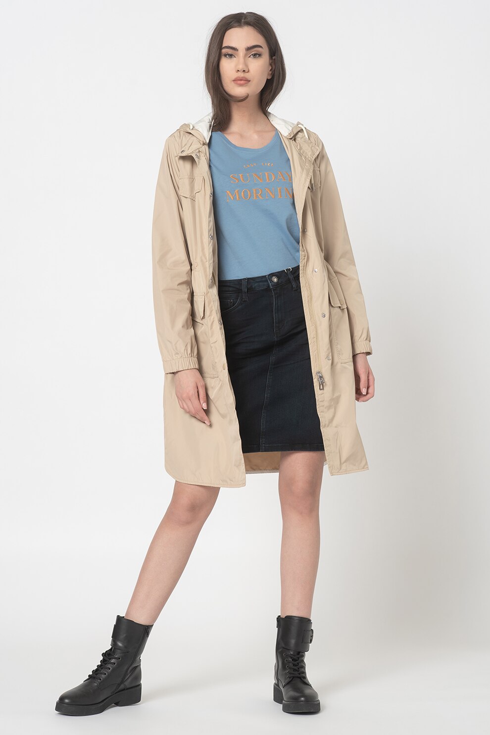 Tom Tailor, Jacheta parka usoara cu gluga, Maro camel