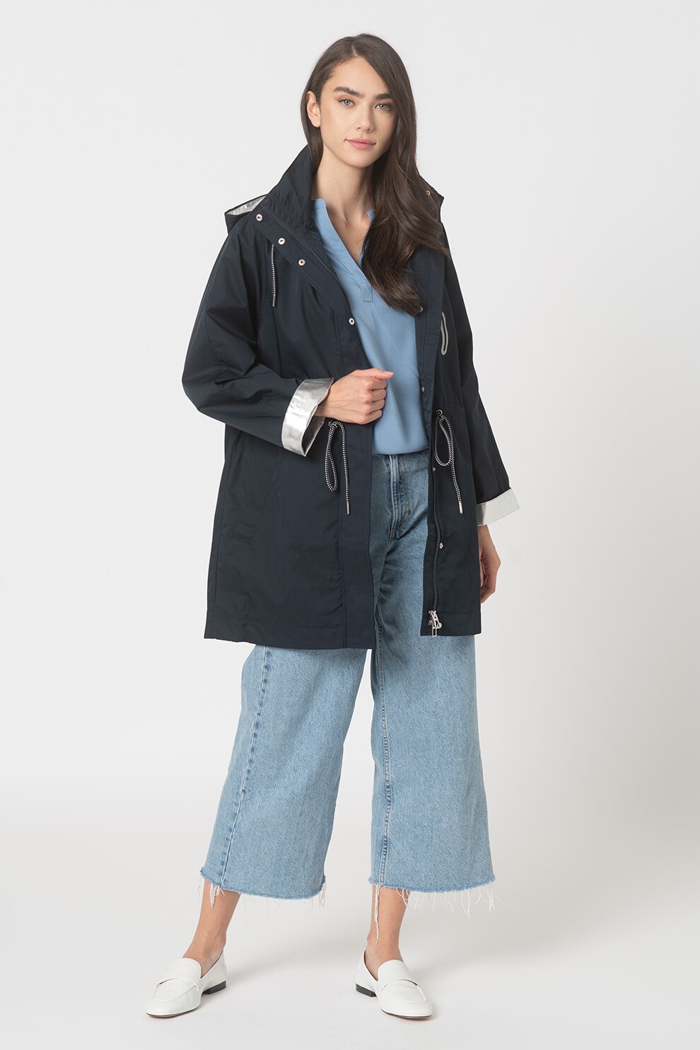 Tom Tailor, Jacheta parka usoara cu detalii metalizate, Bleumarin
