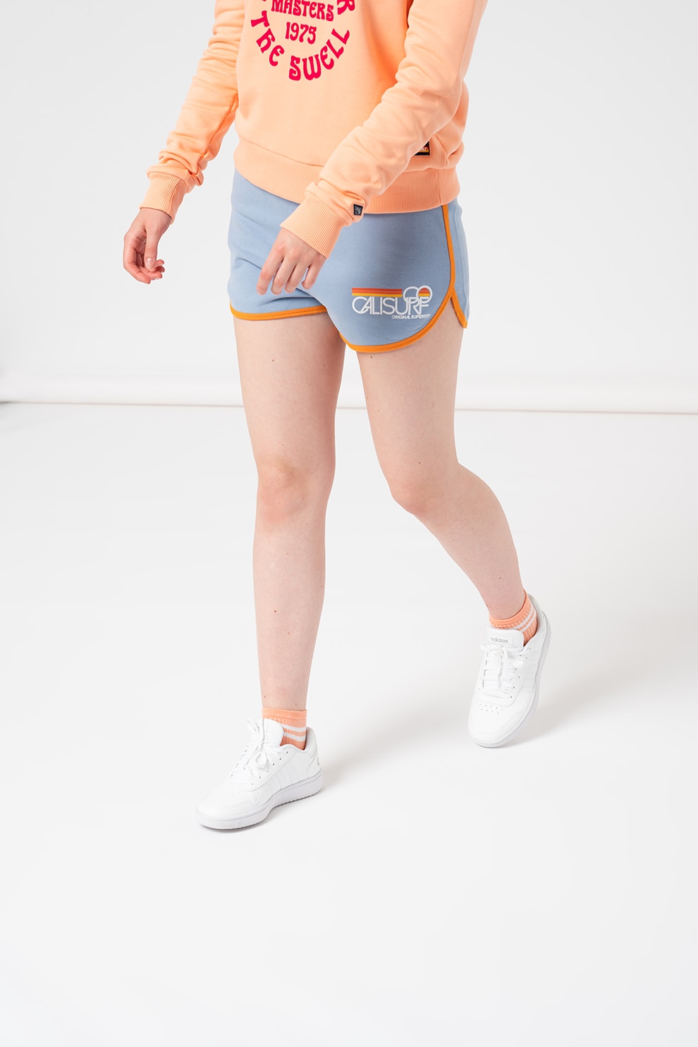 SUPERDRY, Pantaloni scurti cu model text, Albastru azur