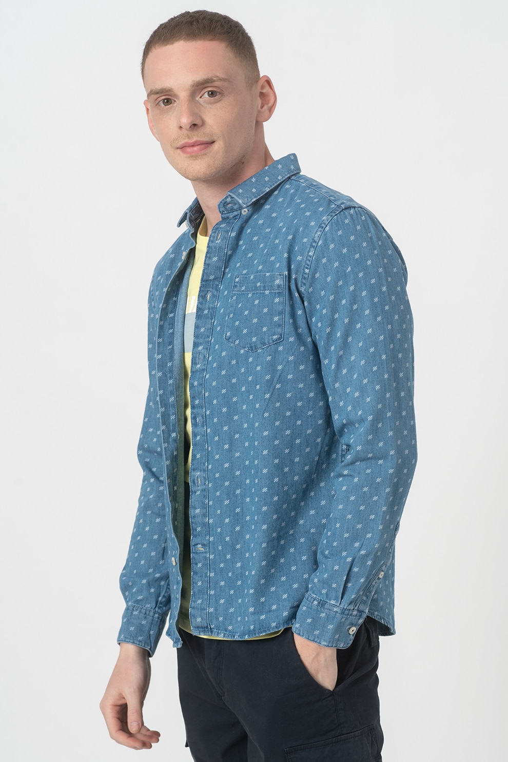 Tom Tailor, Camasa de bumbac organic cu maneci lungi, Albastru