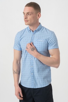 Tom Tailor, Camasa cu maneci scurte si imprimeu grafic, Albastru deschis, S Tom Tailor, Camasa cu maneci scurte si imprimeu grafic, Albastru deschis, S