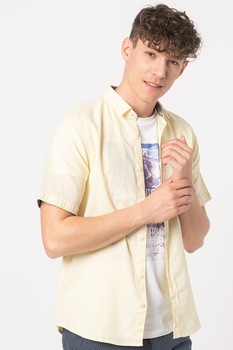 Tom Tailor, Camasa din amestec de in cu guler ascutit, Galben pai Tom Tailor, Camasa din amestec de in cu guler ascutit, Galben pai