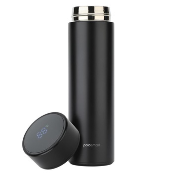 Cana termica cu afisaj LED, 470 ml, negru, otel inoxidabil, durabil Cana termica cu afisaj LED, 470 ml, negru, otel inoxidabil, durabil