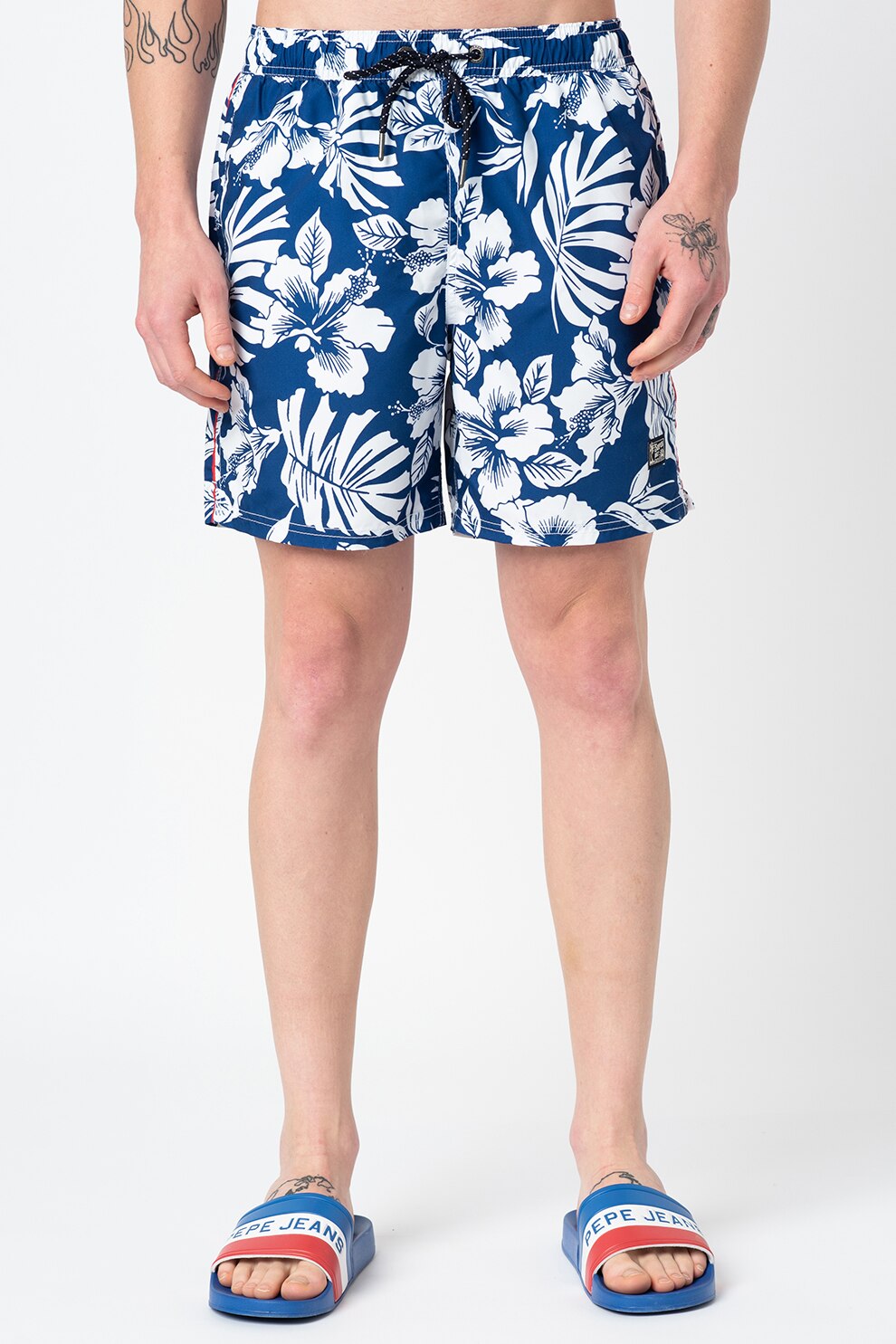 SUPERDRY, Pantaloni scurti de baie Campus Hawaiian, Albastru/Alb