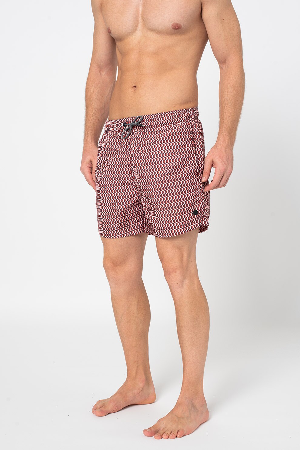 SUPERDRY, Pantaloni scurti relaxed fit de baie Studios, Alb/Maro inchis/Oranj mandarina