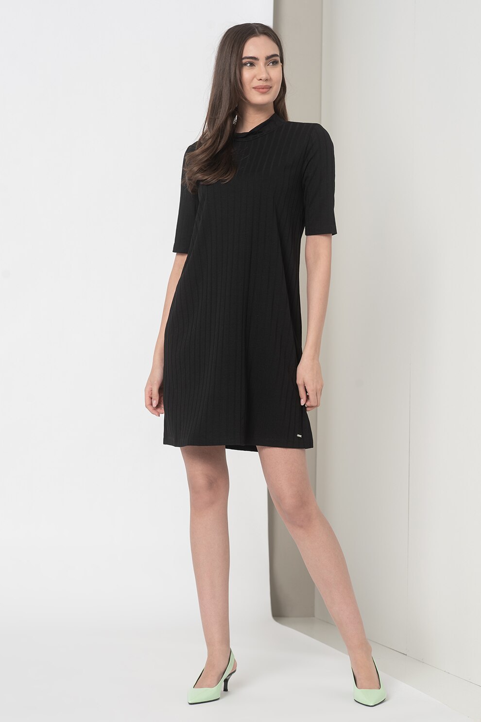 Tom Tailor, Rochie dreapta cu maneci scurte, Negru