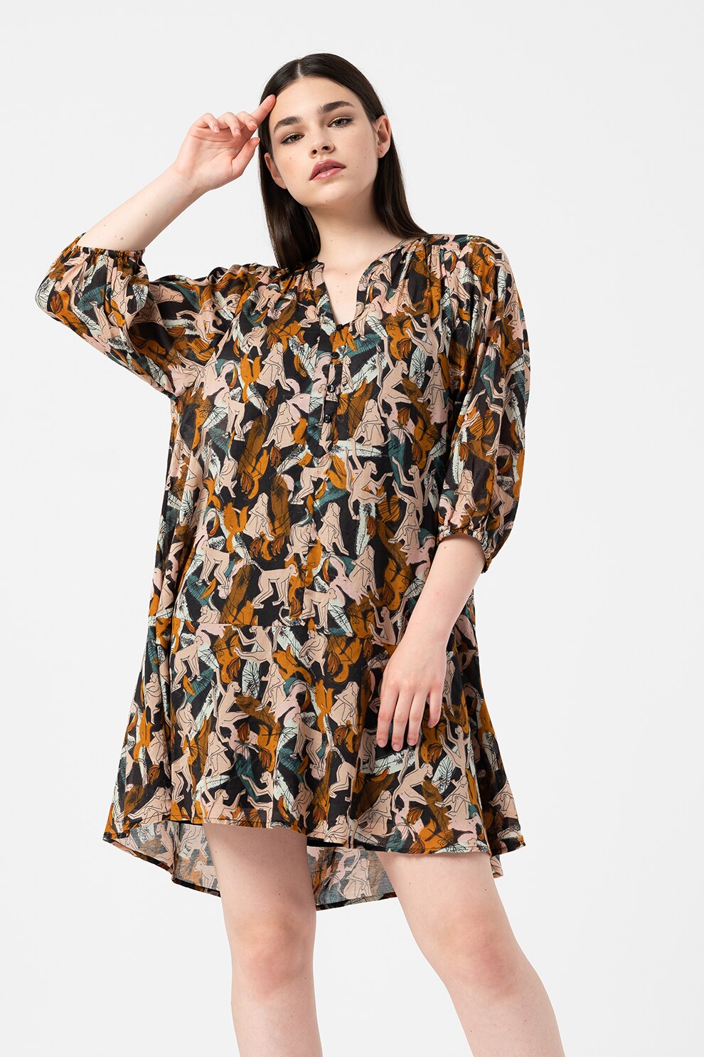 Tom Tailor, Rochie lejera cu imprimeu grafic, Multicolora, M