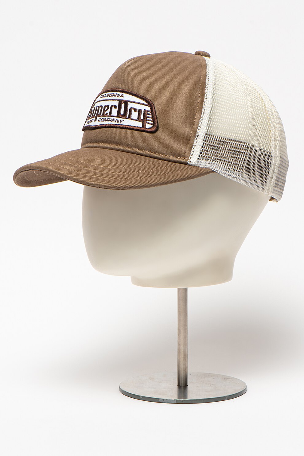 SUPERDRY, Sapca cu logo brodat si insertii de plasa, Maro taupe/Alb