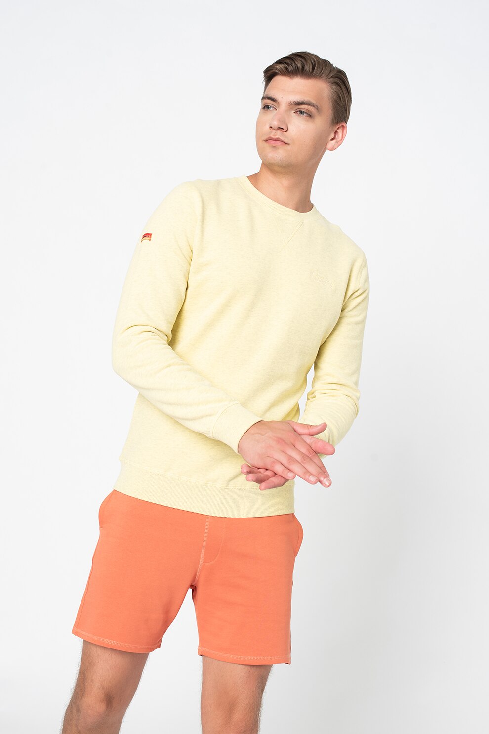 SUPERDRY, Bluza sport cu decolteu la baza gatului si logo brodat pe piept, Galben melange, 2XL