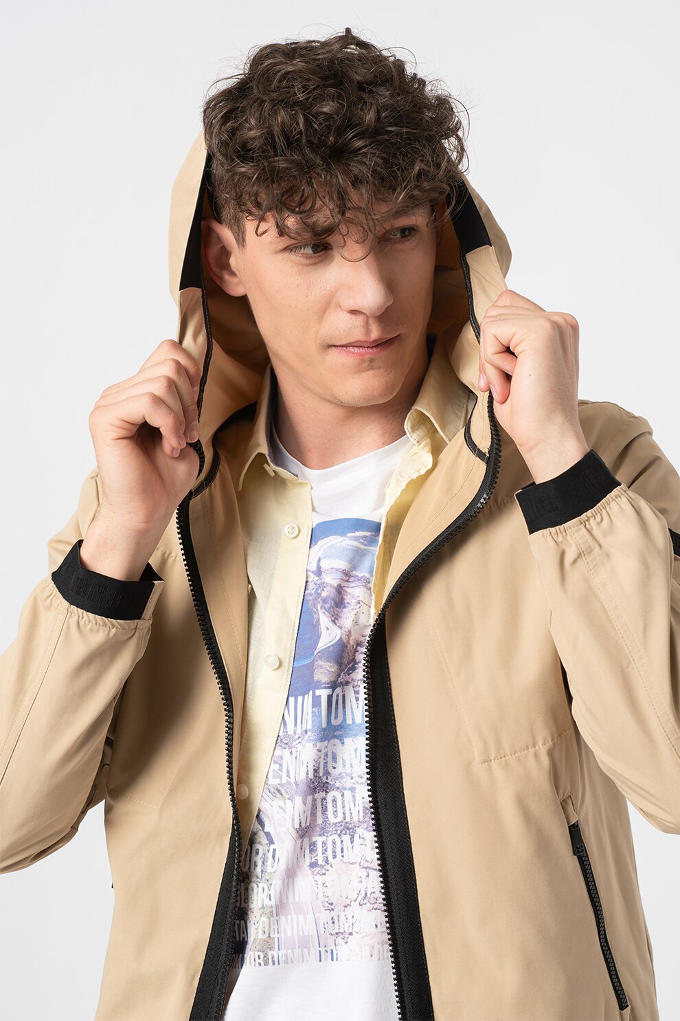 Tom Tailor, Jacheta usoara cu gluga, Bej/Negru, M