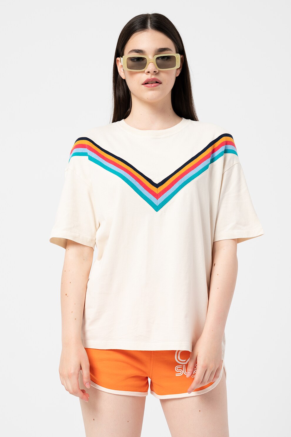 SUPERDRY, Tricou cu dungi contrastante, Crem