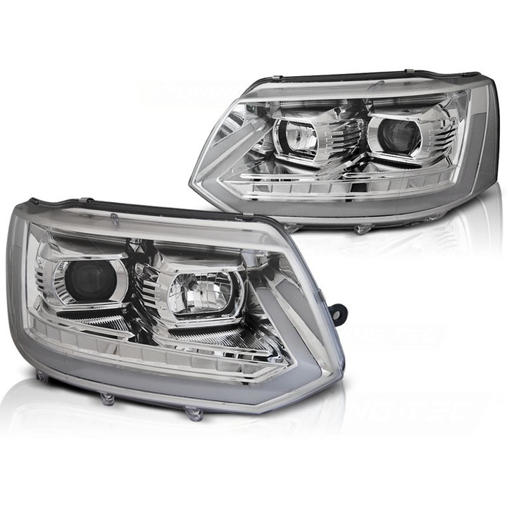 Faruri masina, Tuningtec, pentru Vw T5 2010-2015, Led Tub Fata Crom T6 Look