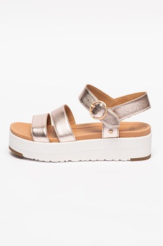 UGG, Sandale wedge de piele cu aspect metalic Leedah UGG, Sandale wedge de piele cu aspect metalic Leedah