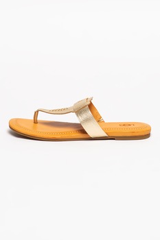 UGG, Papuci de piele cu bareta separatoare Gaila, Auriu, 5 UGG, Papuci de piele cu bareta separatoare Gaila, Auriu, 5