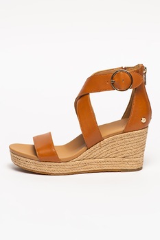 UGG, Sandale wedge de piele Hylda, Maro, 9 UGG, Sandale wedge de piele Hylda, Maro, 9
