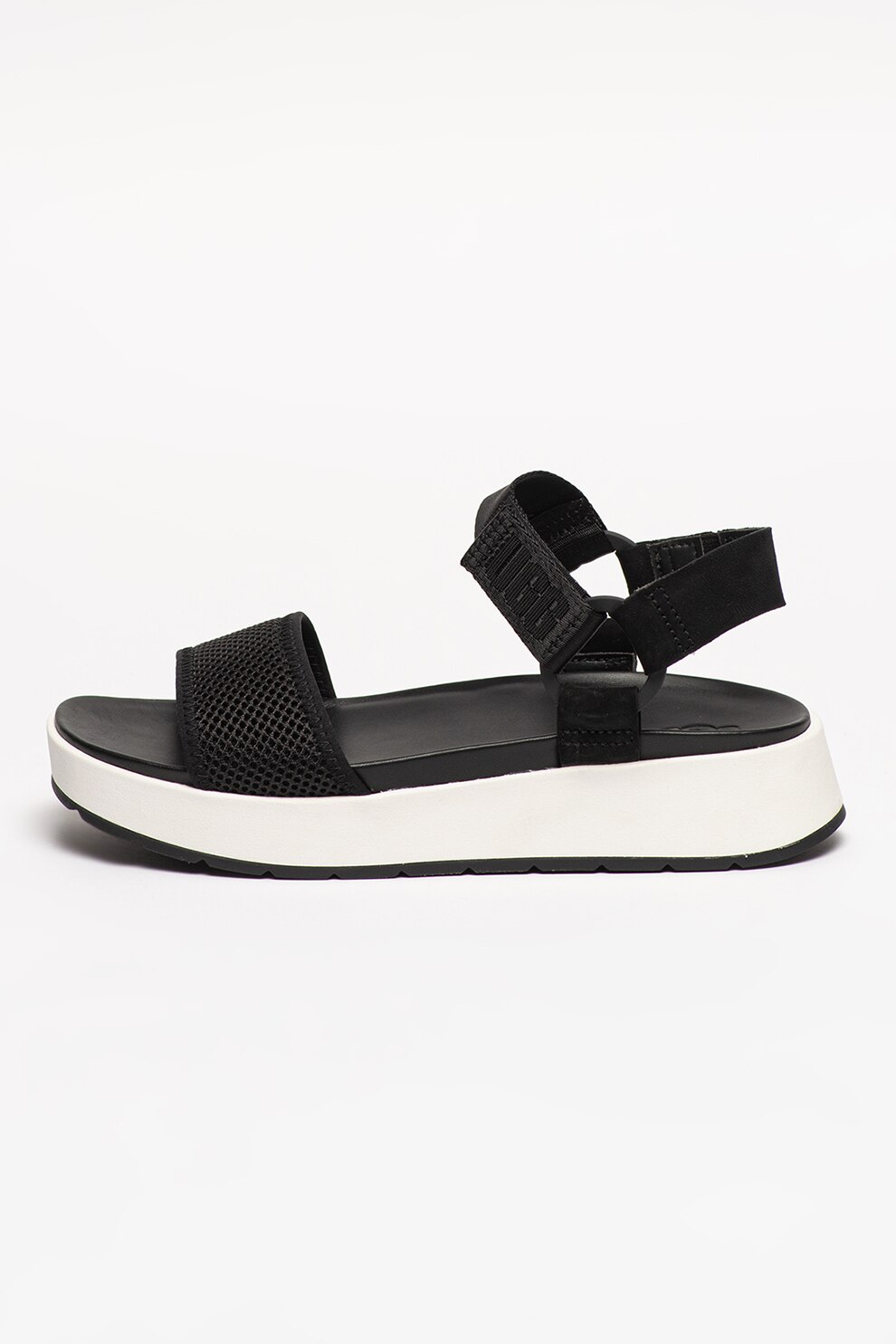 UGG, Sandale wedge de piele si plasa Aissa, Negru, 5