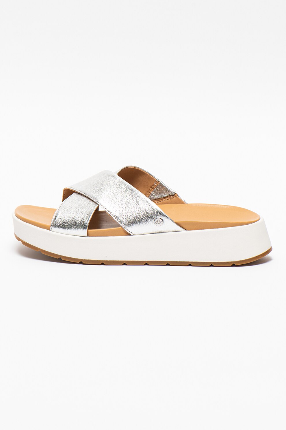 UGG, Papuci wedge de piele Emily, Argintiu, 5