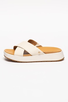 UGG, Papuci de piele cu amortizare Emily, Alb, 5 UGG, Papuci de piele cu amortizare Emily, Alb, 5