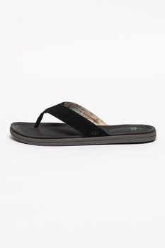 UGG, Papuci flip flop de piele intoarsa cu logo Brookside, Negru, 7 UGG, Papuci flip flop de piele intoarsa cu logo Brookside, Negru, 7