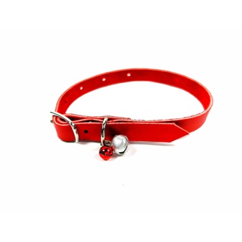 Zgarda din piele naturala rosie 10 mm x 31 cm , cu clopotel Zgarda din piele naturala rosie 10 mm x 31 cm , cu clopotel