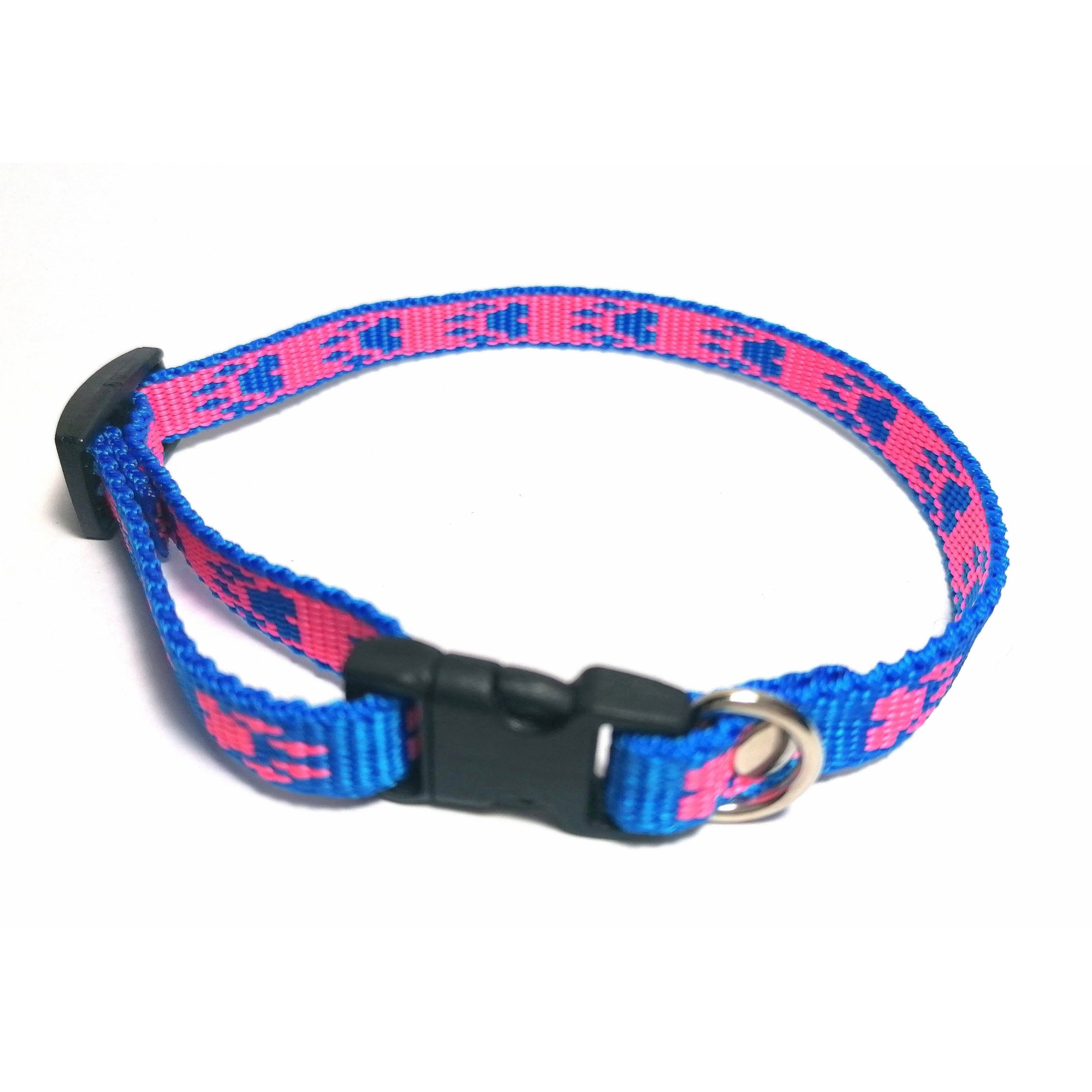 Zgarda reglabila chinga 10 mm x 38 cm labute albastru & roz