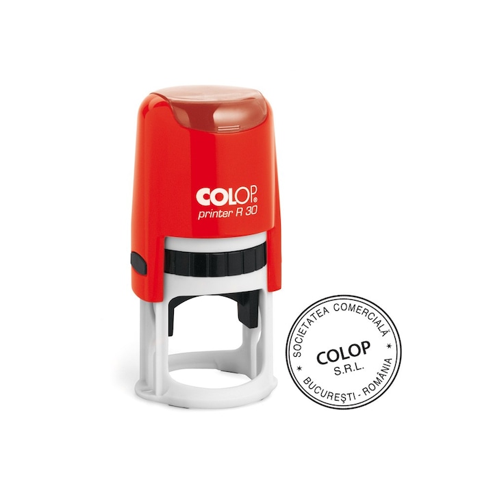 Stampila Colop R30 Rosie, cu Placuta de Text, Tusiera Neagra