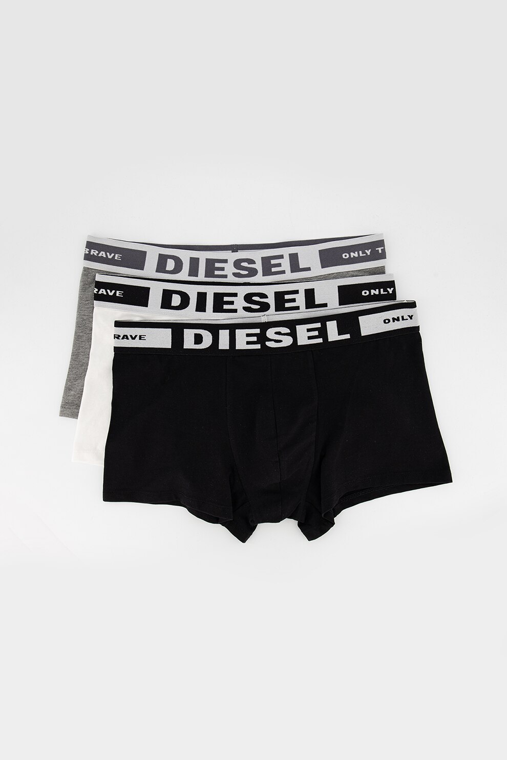Diesel, Set de boxeri cu banda logo in talie Kory - 3 perechi, Gri/Alb/Negru