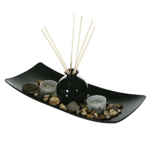 Set suport lumanari MPG, cu pietricele decortive 40x9X15 cm