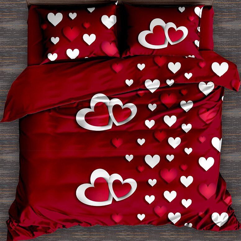 Lenjerie din finet pentru pat dublu, 6 piese, Evia Home, model Red Love