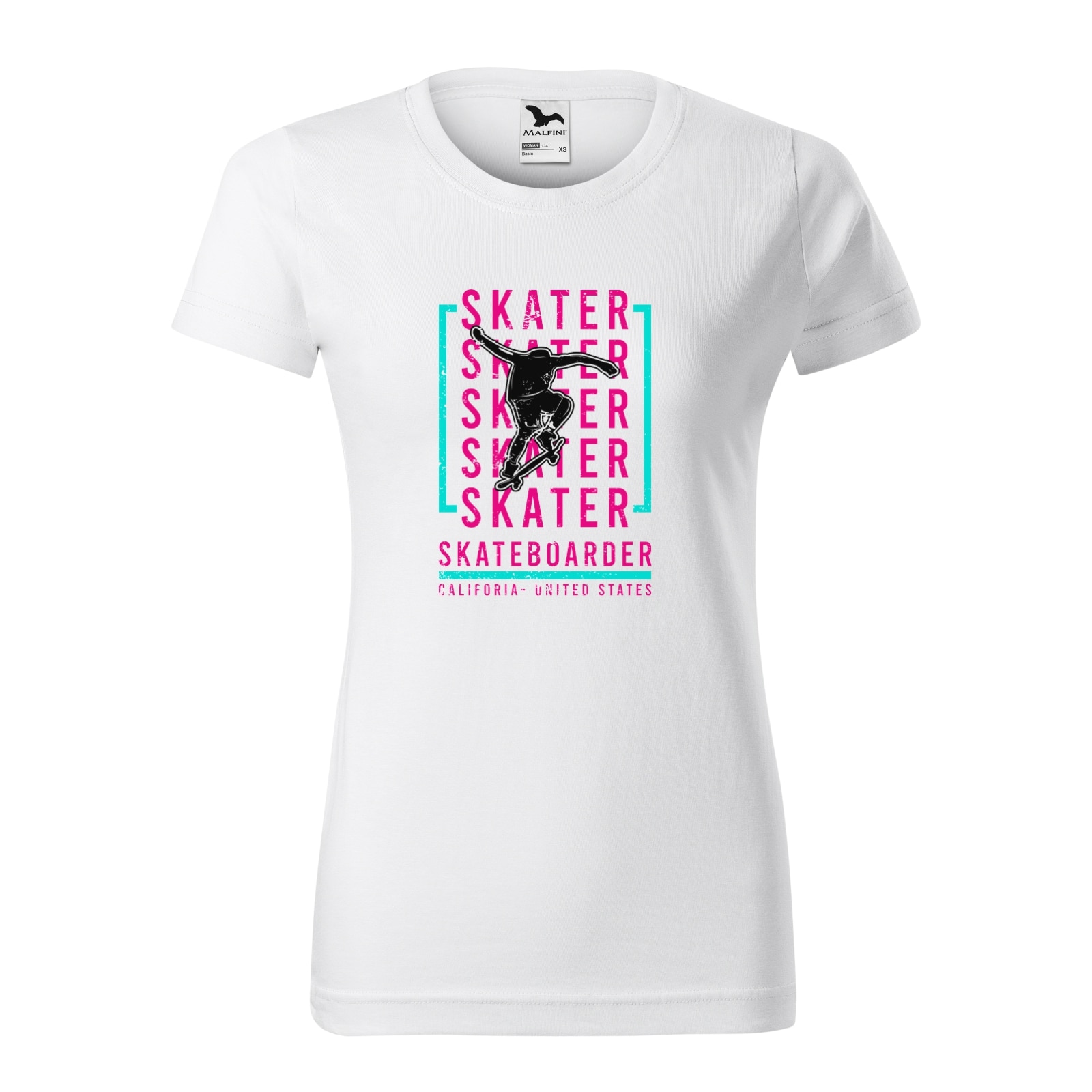 Tricou clasic, la baza gatului, alb, pentru dama, idee de cadou pentru pasionatii de skateboard, California Skaters, marime L