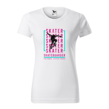 Tricou clasic, la baza gatului, alb, pentru dama, idee de cadou pentru pasionatii de skateboard, California Skaters, marime M Tricou clasic, la baza gatului, alb, pentru dama, idee de cadou pentru pasionatii de skateboard, California Skaters, marime M