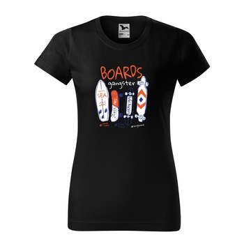 Tricou clasic, la baza gatului, negru, pentru dama, idee de cadou pentru pasionatii de skateboard, Boards Gangster, marime M