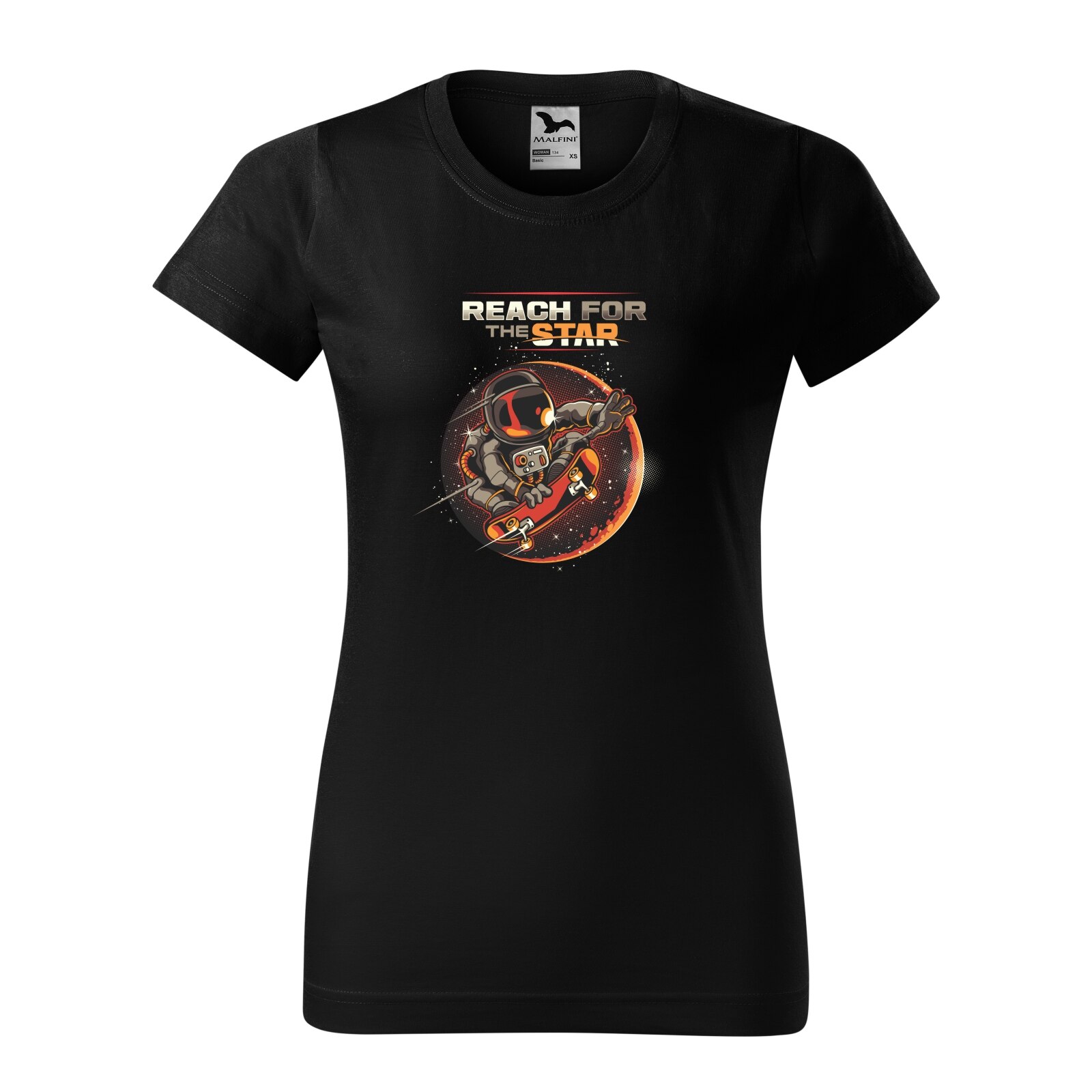 Tricou clasic, la baza gatului, negru, pentru dama, idee de cadou pentru pasionatii de skateboard, Reach for the Star, marime 2XL