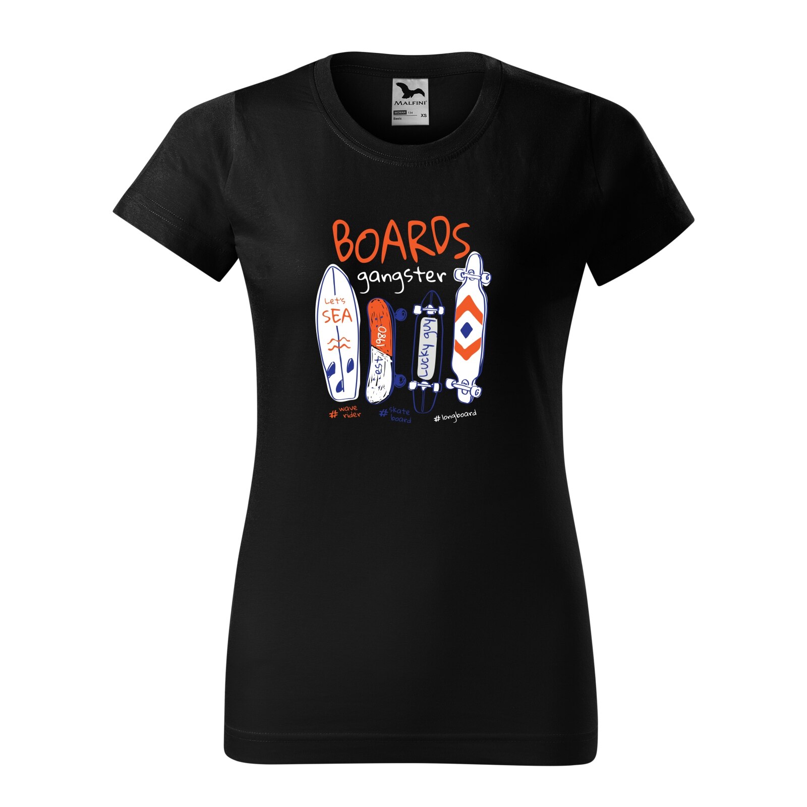 Tricou clasic, la baza gatului, negru, pentru dama, idee de cadou pentru pasionatii de skateboard, Boards Gangster, marime XL