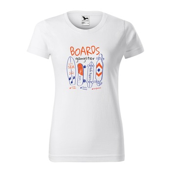 Tricou clasic, la baza gatului, alb, pentru dama, idee de cadou pentru pasionatii de skateboard, Boards Gangster, marime 2XL