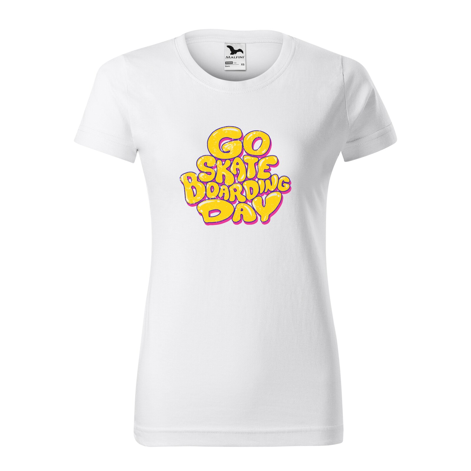 Tricou clasic, la baza gatului, alb, pentru dama, idee de cadou pentru pasionatii de skateboard, Go Skate Boarding Day, marime 2XL
