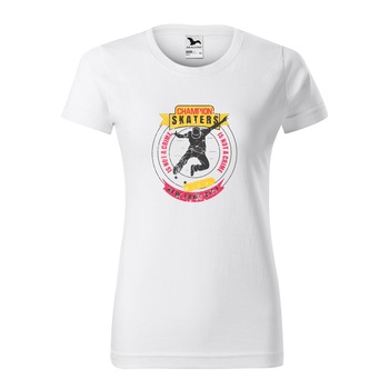 Tricou clasic, la baza gatului, alb, pentru dama, idee de cadou pentru pasionatii de skateboard, Champion Skaters, marime M Tricou clasic, la baza gatului, alb, pentru dama, idee de cadou pentru pasionatii de skateboard, Champion Skaters, marime M