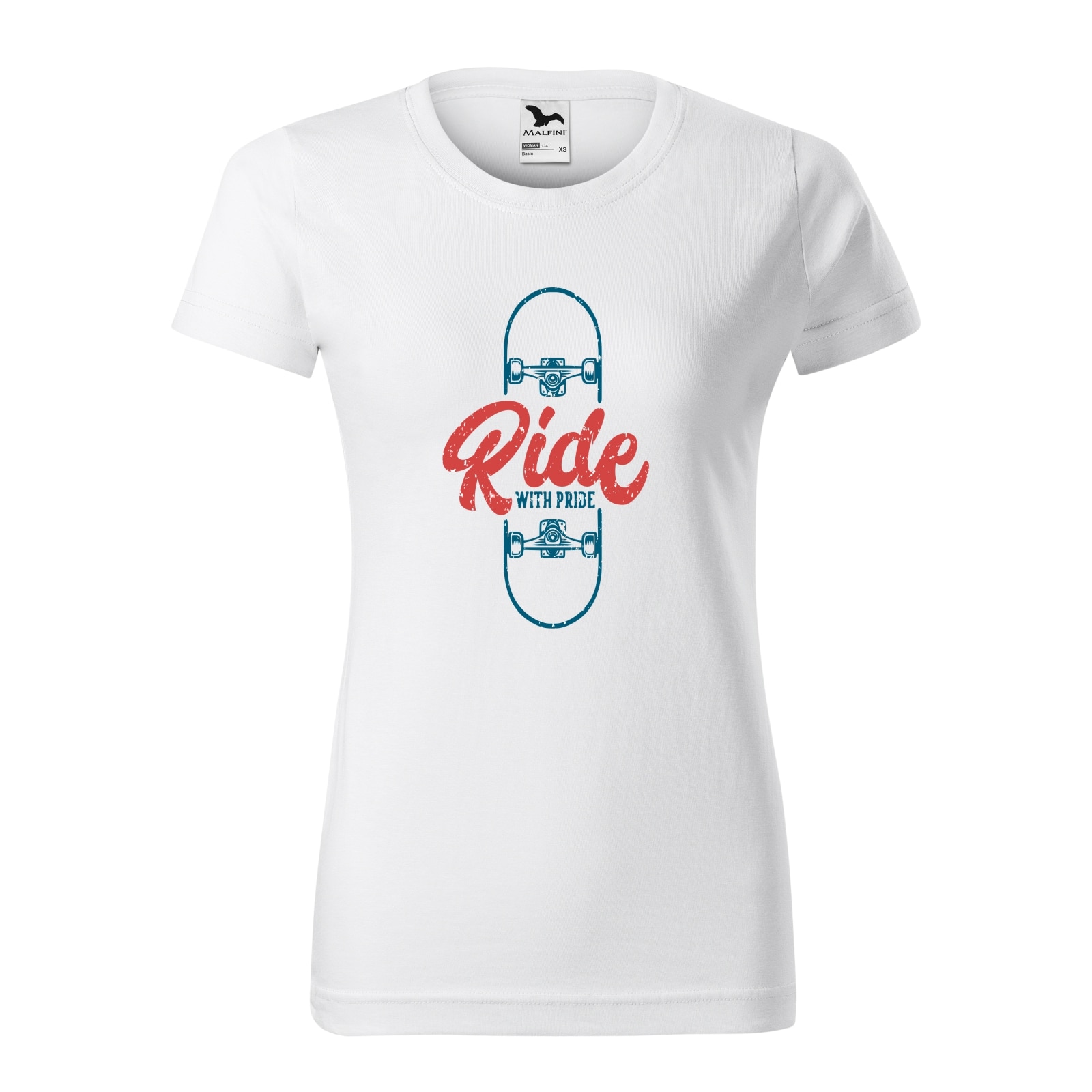 Tricou clasic, la baza gatului, alb, pentru dama, idee de cadou pentru pasionatii de skateboard, Ride Your Board With Pride, marime L
