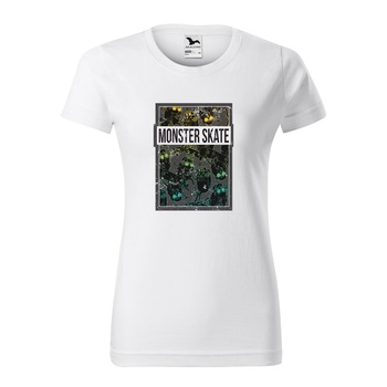 Tricou clasic, la baza gatului, alb, pentru dama, idee de cadou pentru pasionatii de skateboard, Monster Skaters, marime 2XL Tricou clasic, la baza gatului, alb, pentru dama, idee de cadou pentru pasionatii de skateboard, Monster Skaters, marime 2XL