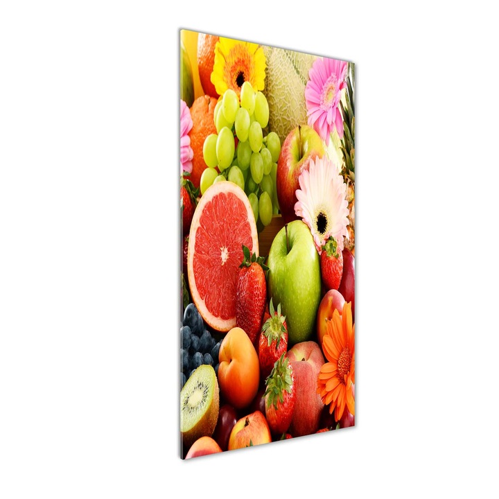 Tablou pe sticla acrilica, Tulup, Imagine imprimata pe sticla acrilica, Decorarea peretilor, Fructe si flori, 50x125 cm