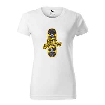 Tricou clasic, la baza gatului, alb, pentru dama, idee de cadou pentru pasionatii de skateboard, Skateboarding, marime 2XL Tricou clasic, la baza gatului, alb, pentru dama, idee de cadou pentru pasionatii de skateboard, Skateboarding, marime 2XL