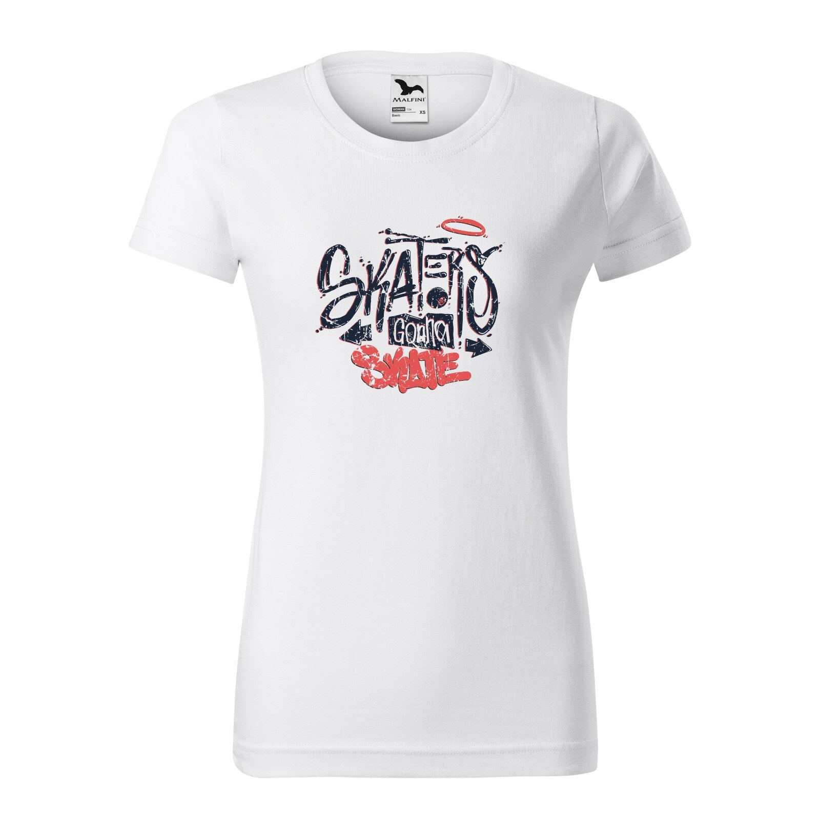 Tricou clasic, la baza gatului, alb, pentru dama, idee de cadou pentru pasionatii de skateboard, Skaters gonna Skate, marime L