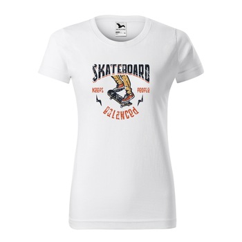 Tricou clasic, la baza gatului, alb, pentru dama, idee de cadou pentru pasionatii de skateboard, Skateboarding Keeps People Balancing, marime 2XL