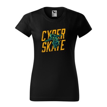 Tricou clasic, la baza gatului, negru, pentru dama, idee de cadou pentru pasionatii de skateboard, CyberSkate in the Sky, marime M