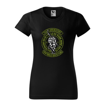 Tricou clasic, la baza gatului, negru, pentru dama, idee de cadou pentru pasionatii de skateboard, Less Work More Skate, marime XL