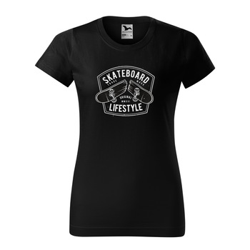 Tricou clasic, la baza gatului, negru, pentru dama, idee de cadou pentru pasionatii de skateboard, Skateboard Lifestyle, marime 2XL Tricou clasic, la baza gatului, negru, pentru dama, idee de cadou pentru pasionatii de skateboard, Skateboard Lifestyle, marime 2XL