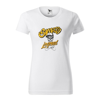 Tricou clasic, la baza gatului, alb, pentru dama, idee de cadou pentru pasionatii de skateboard, Skate Legend Skull, marime M